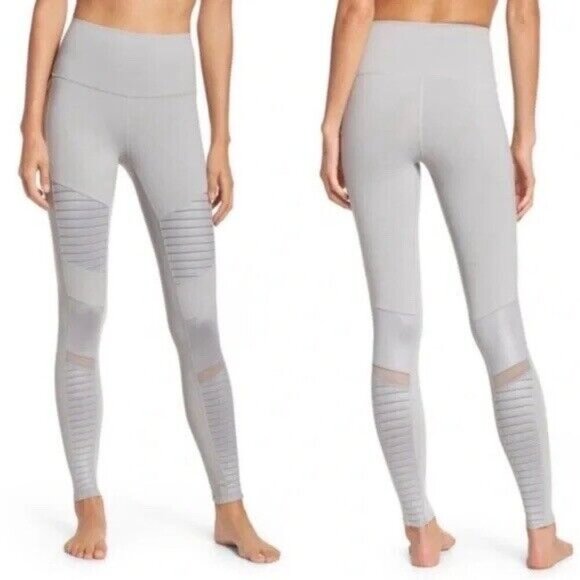 Alo Yoga Light Grey Mid Rise Moto Leggings - Picture 1 of 6